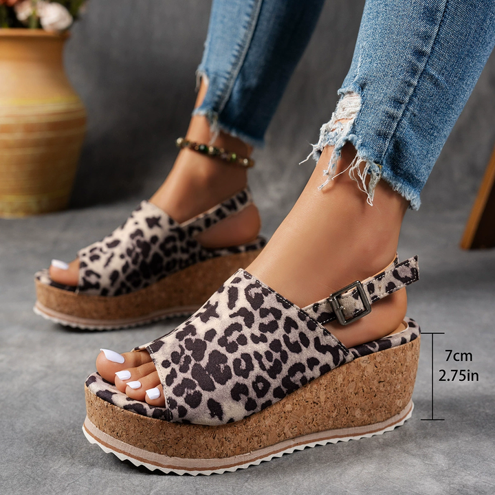 Adjustable Buckle Cork Wedge Slide Sandals
