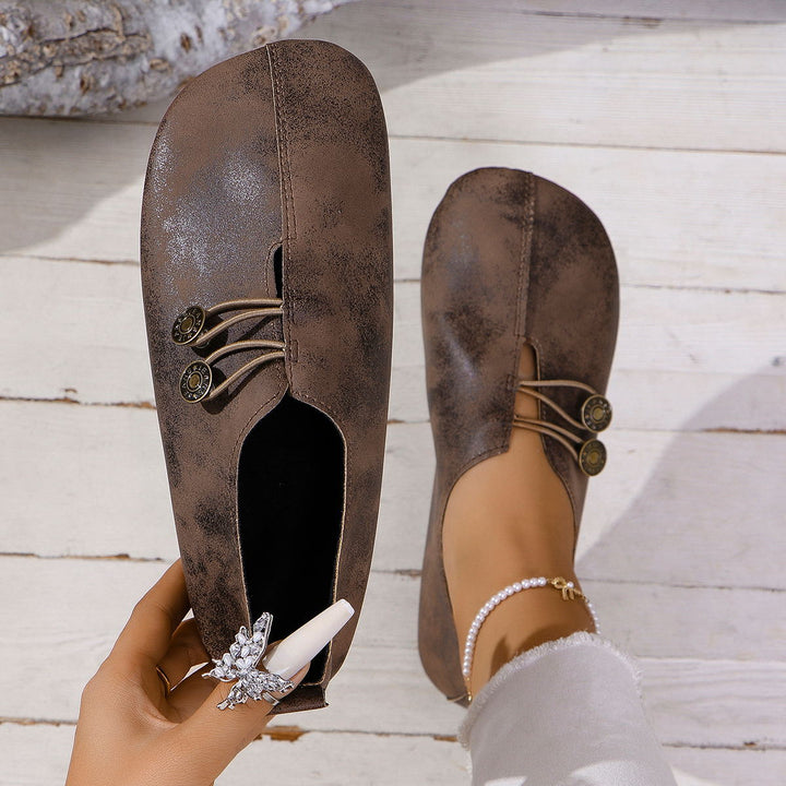 Vintage Square Toe Cutout Slip On Flats
