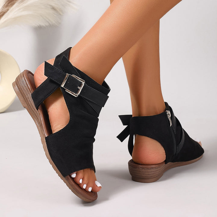 Side Zip Wedge Ankle Strap Sandals