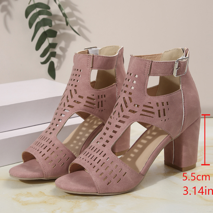 Ladies Open Toe Ankle Strap Block Heel Dress Sandals