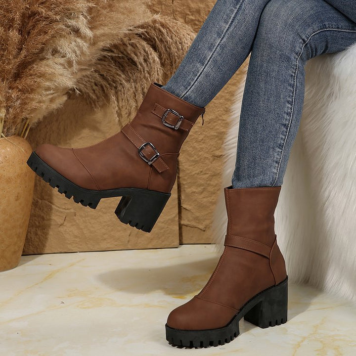Back Zip Block Heel Ankle Booties
