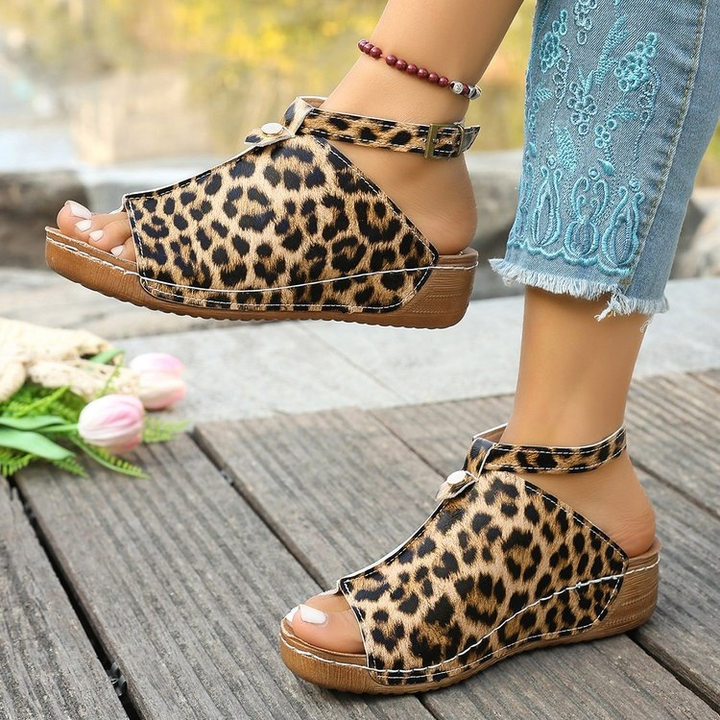 Leopard Print Retro Wedge Open Toe Casual Summer