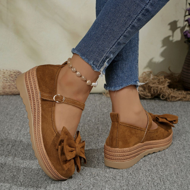 Bow Accent Mary Jane Wedge Platform Casual Shoes