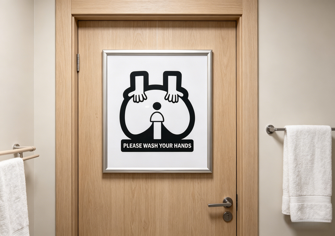 Fun drawing of "Please wash your hands"