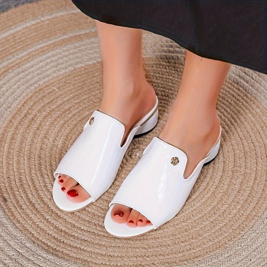 Chic Embossed Croc Open Toe Block Heel Slides