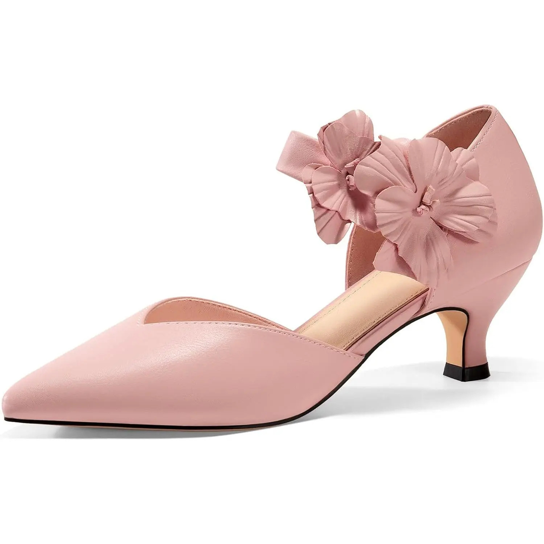 Pointed Toe Flower Accent Dress Heels