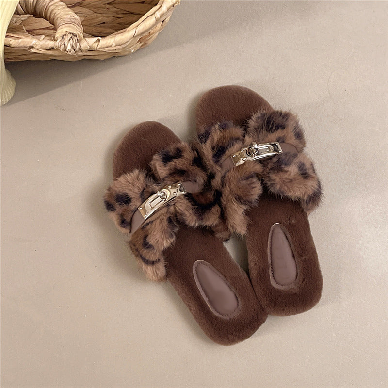 Plush Open Toe Slide Slippers
