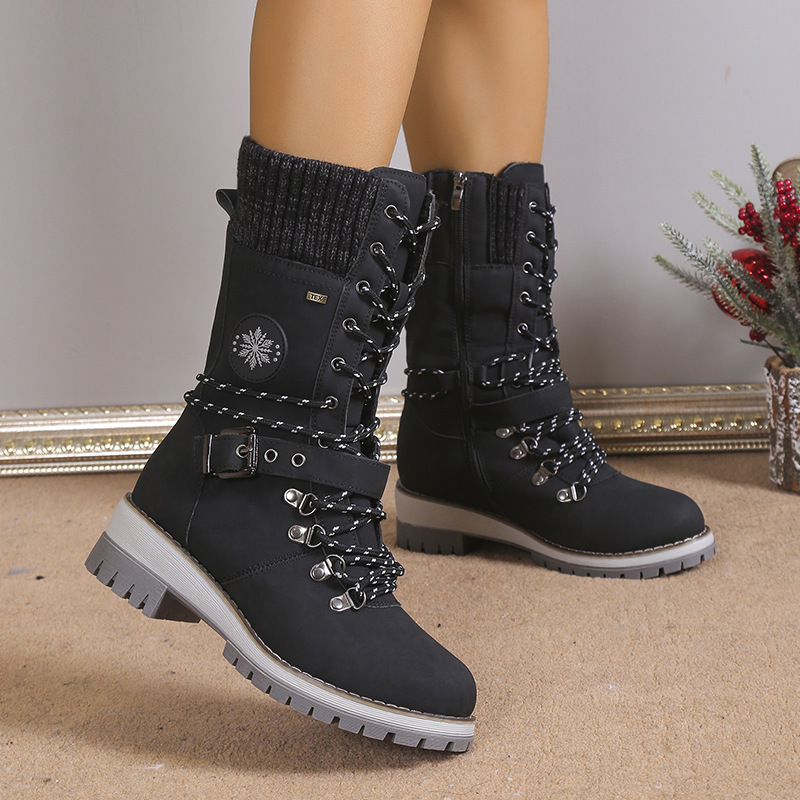 Women Buckle Strap Mid‑Calf Outdoor Snow Boots