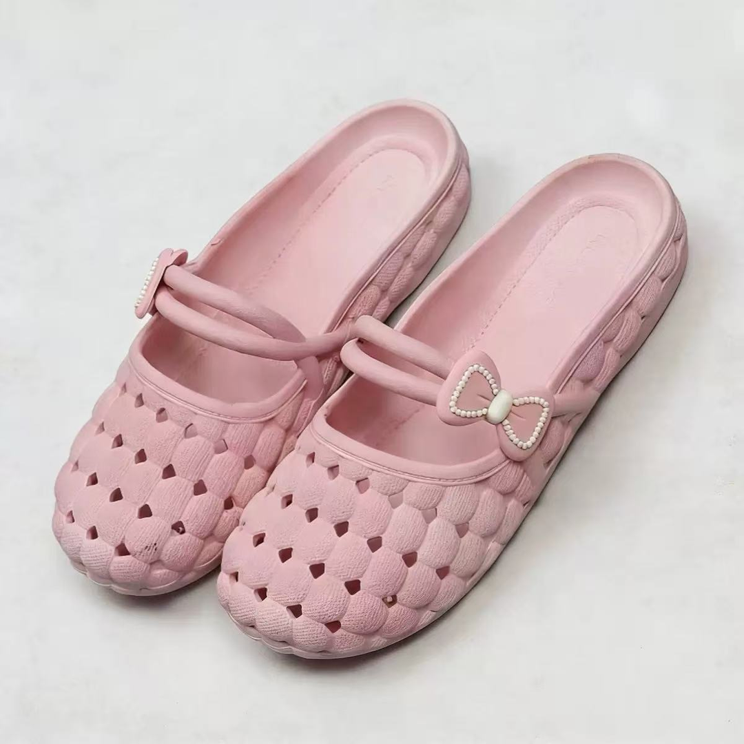 Women Bow Decor Hollow Out Closed Toe Slide Slippers