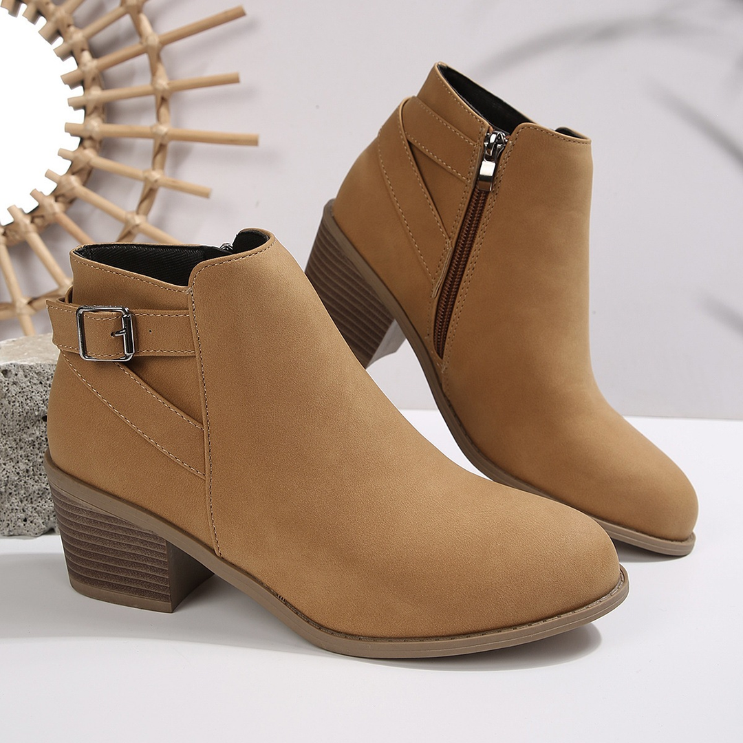 Women Side Zip Chunky Heel Ankle Booties