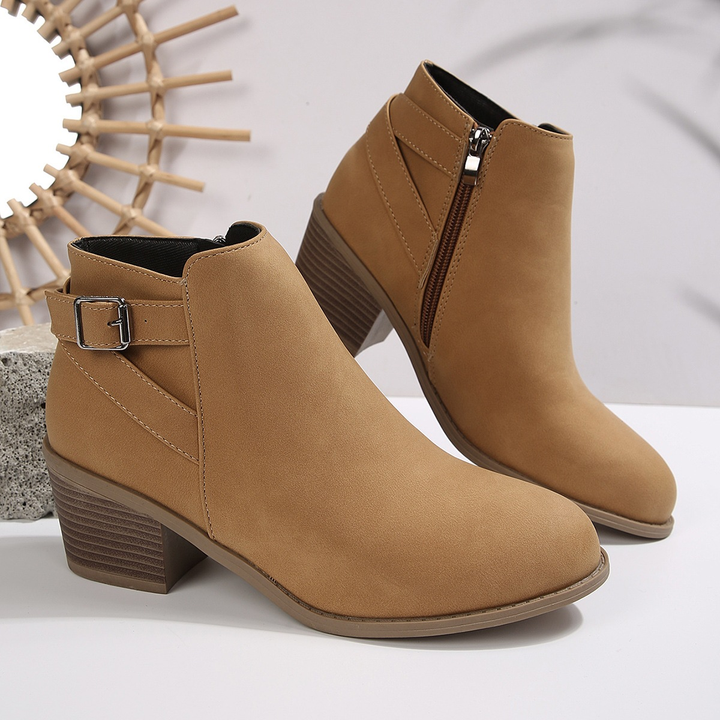 Women Side Zip Chunky Heel Ankle Booties