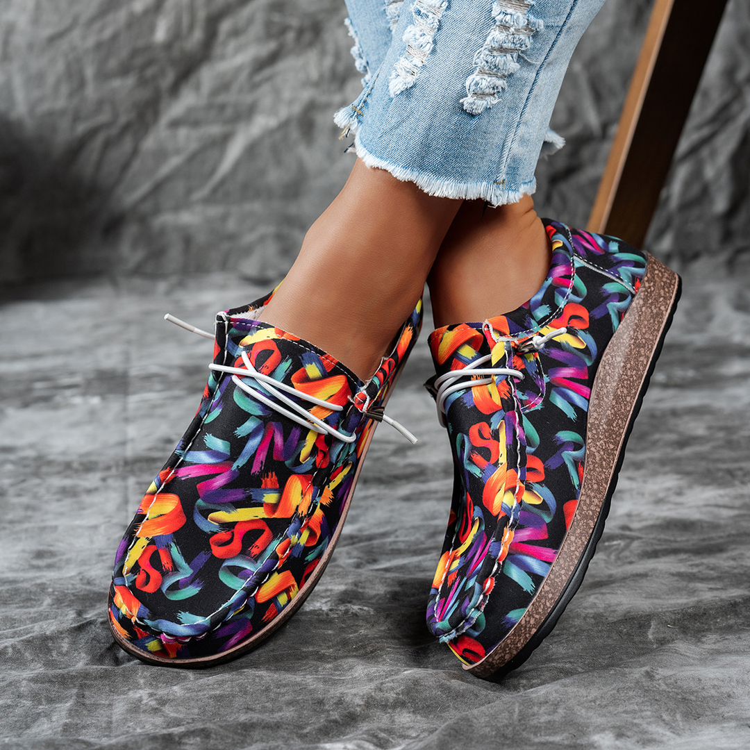Women Printed Lace‑Up Platform Comfort Casual Loafers