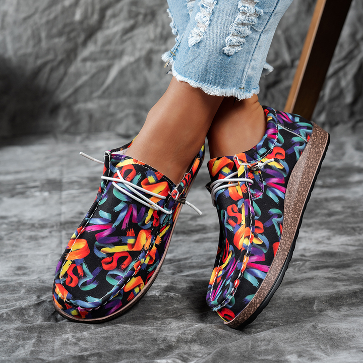 Women Printed Lace‑Up Platform Comfort Casual Loafers
