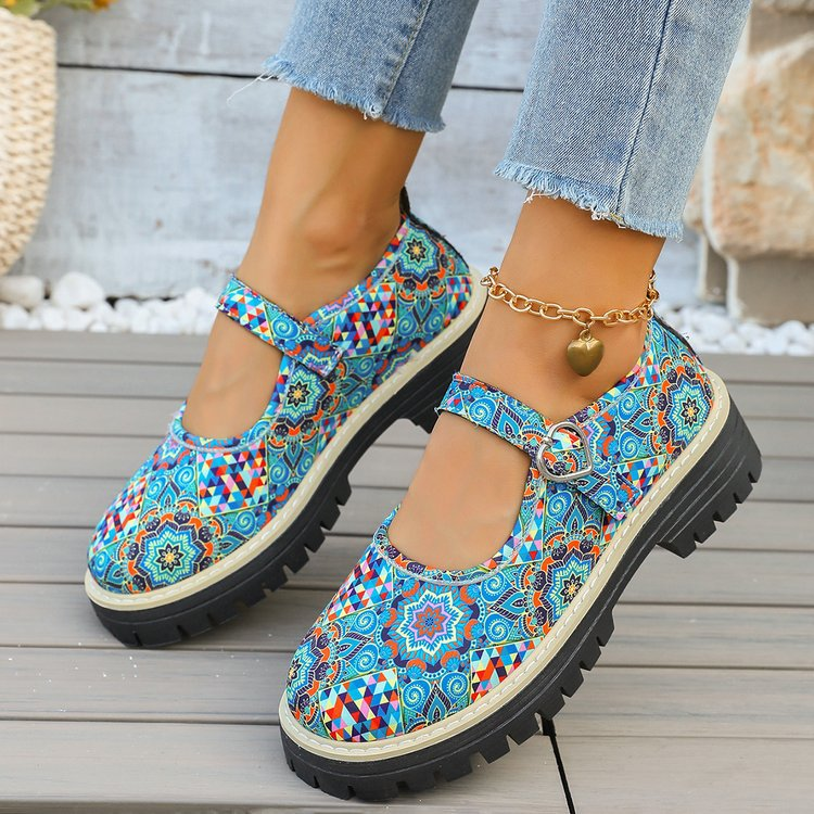 Bohemian Print Mary Jane Platform Shoes
