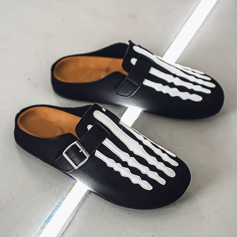 Fashion Skeleton Pattern Adjustable Strap Mules