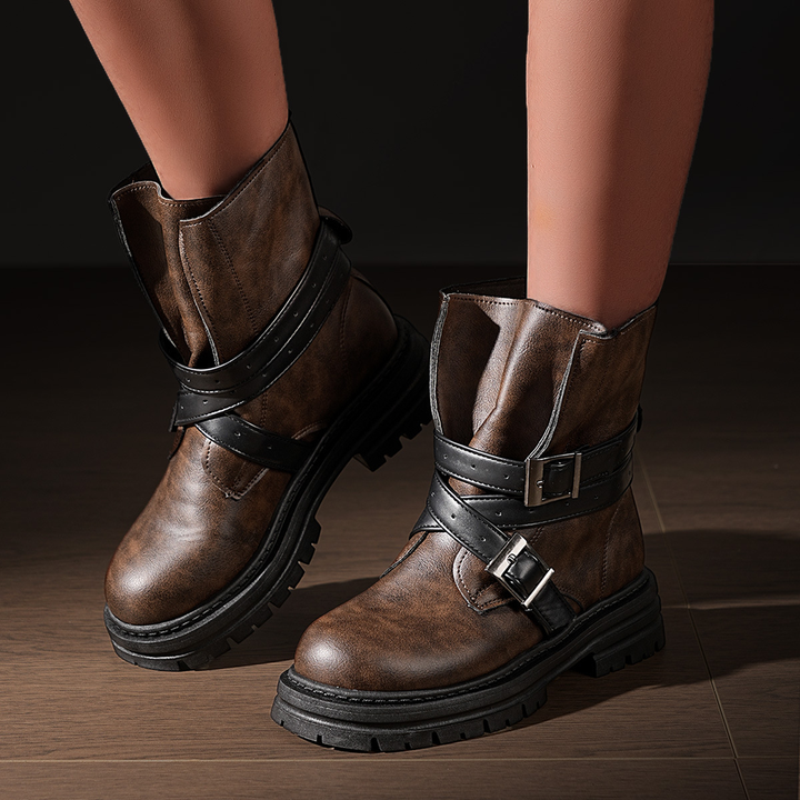 Buckle Strap Platform Chunky Combat Ankle Boots