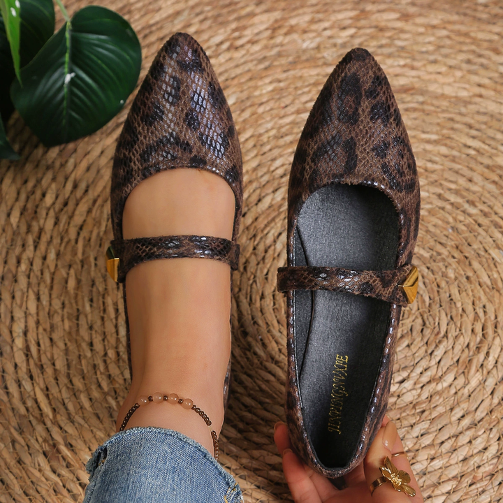 Retro Animal Print Strap Flat Mary Janes