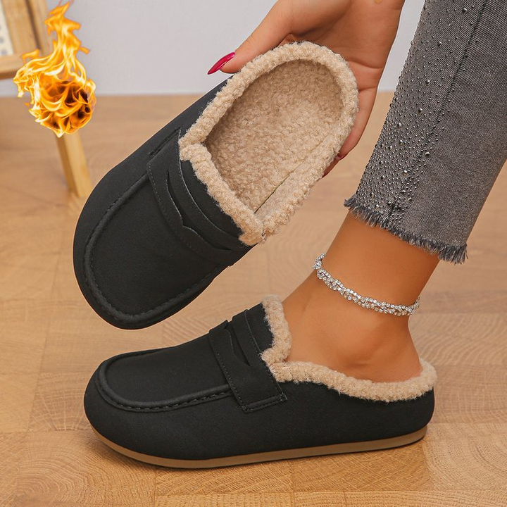 Warm Fur Trim Backless Loafer Mules