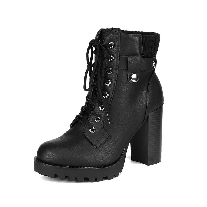 Platform Block Heel Strap Detail Ankle Boot
