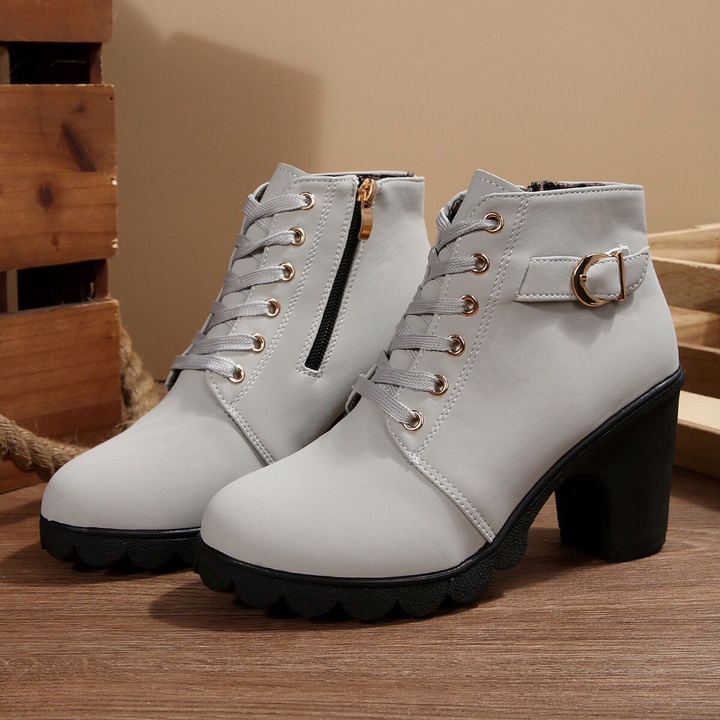 Side Zipper Buckle Strap Block Heel Ankle Boots