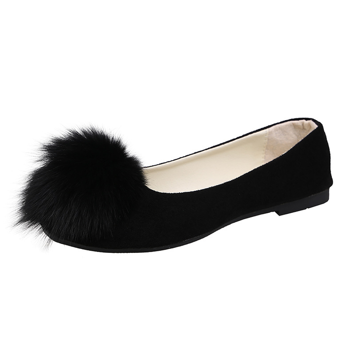 Ladies Cute Furry Pom Pom Ballet Flat Footwear