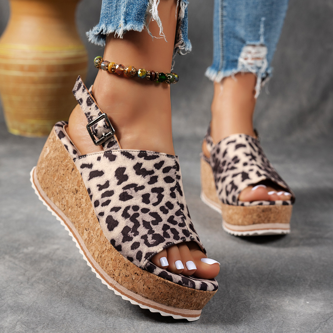 Adjustable Buckle Cork Wedge Slide Sandals