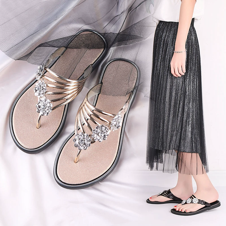 Rhinestone Embellished Thong Sandals for Women