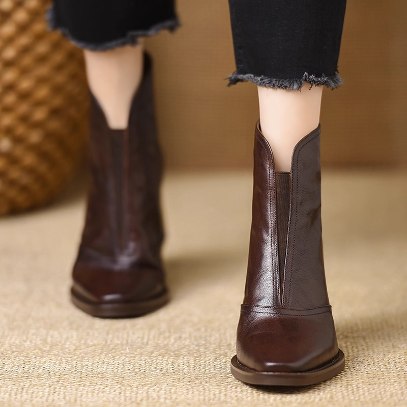 Square Toe Block Heel Back Zip Ankle Boots