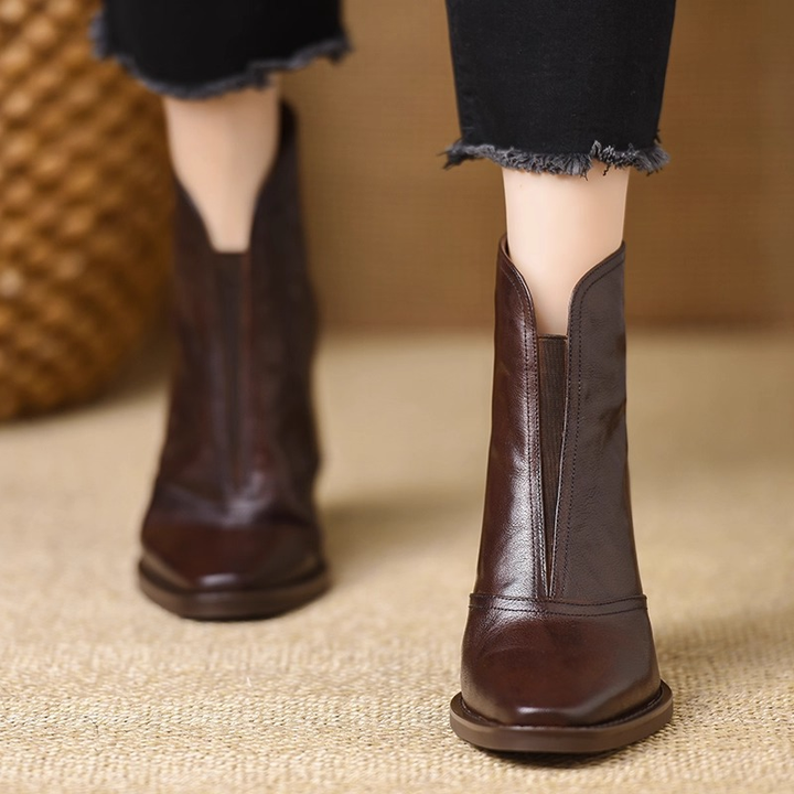 Square Toe Block Heel Back Zip Ankle Boots