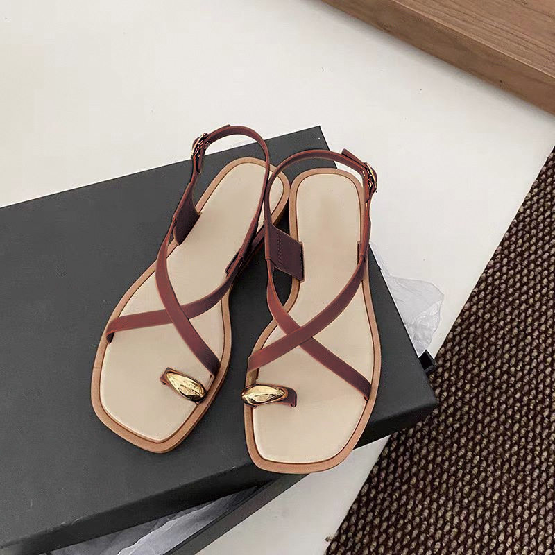 Elegant square-toe casual flat summer sandals