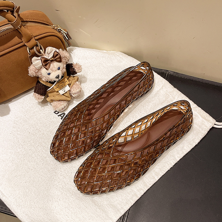 Transparent Lattice Jelly Flat Shoes ✨