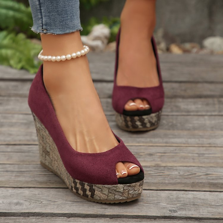 Open-toe woven platform wedge shoes