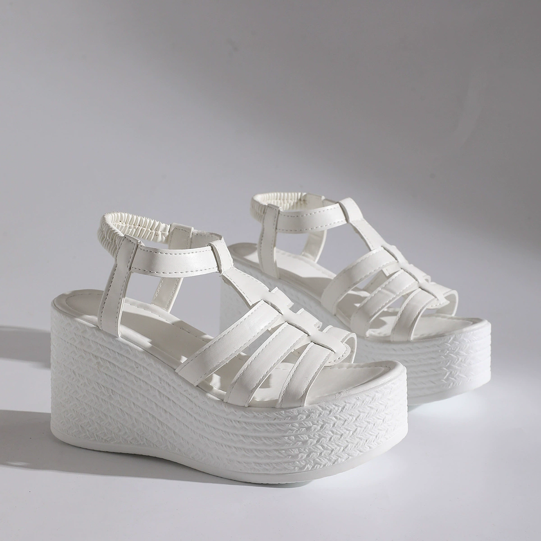 Braided Wedge Heel T-Strap Platform Sandals