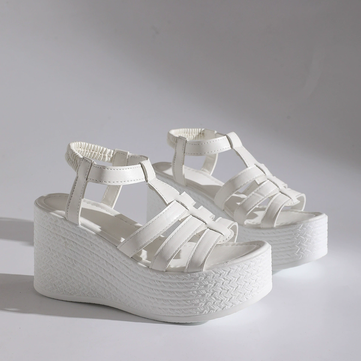 Braided Wedge Heel T-Strap Platform Sandals