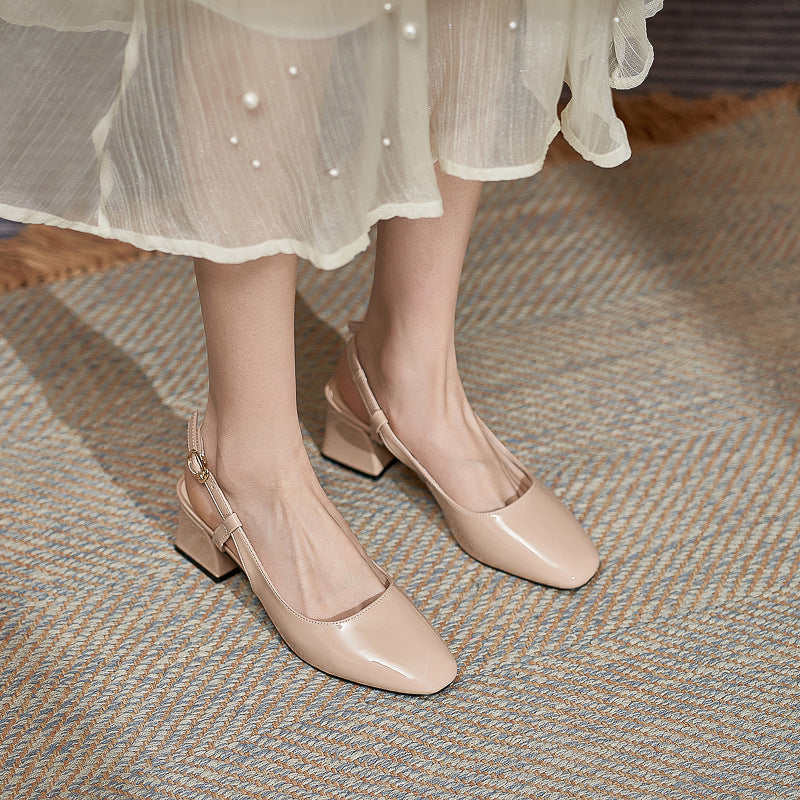 Square Toe Block Heel Slingback Pumps