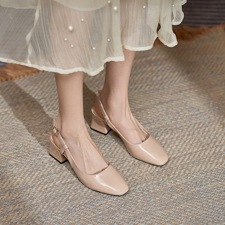 Square Toe Block Heel Slingback Pumps