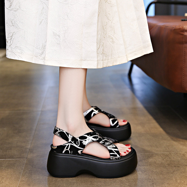 Graffiti Print Cross-Strap Platform Sandals