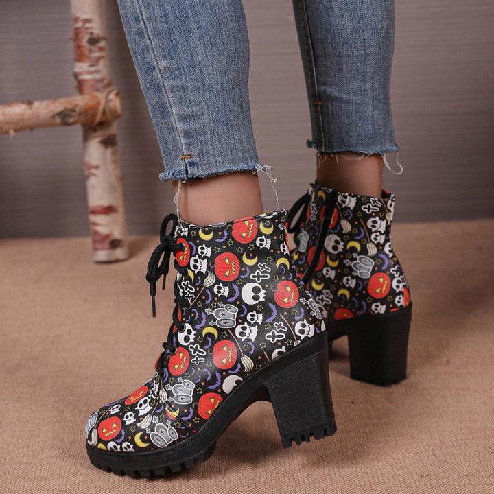 Spooky Skull Print Fashion Short Boots