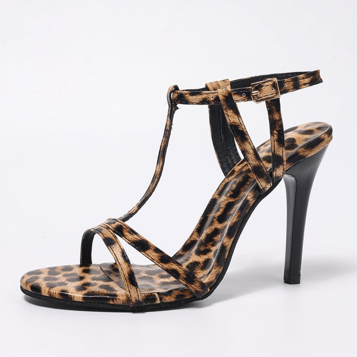 Fashion Leopard Open Back Ankle Buckle Heels