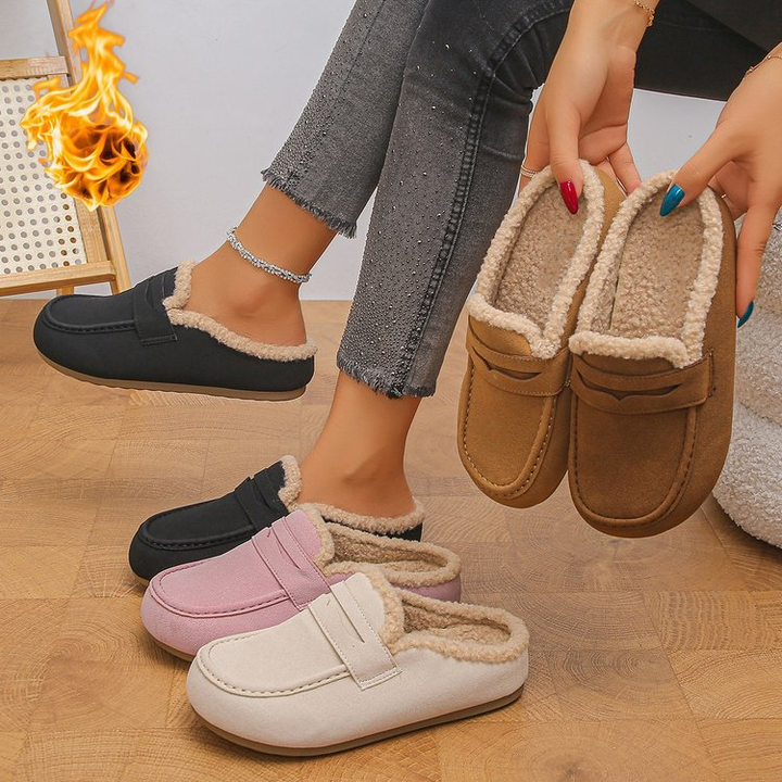 Warm Fur Trim Backless Loafer Mules
