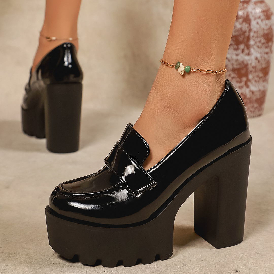 Chunky Platform Loafer Block Heel Shoes