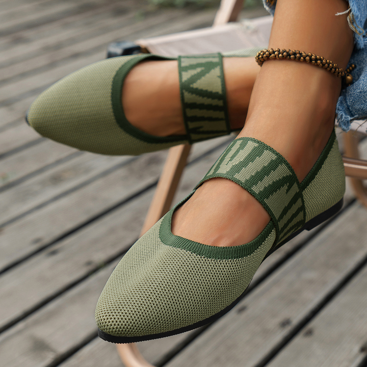 Women Knit Pointed Toe Mary Jane Flat Shoes
