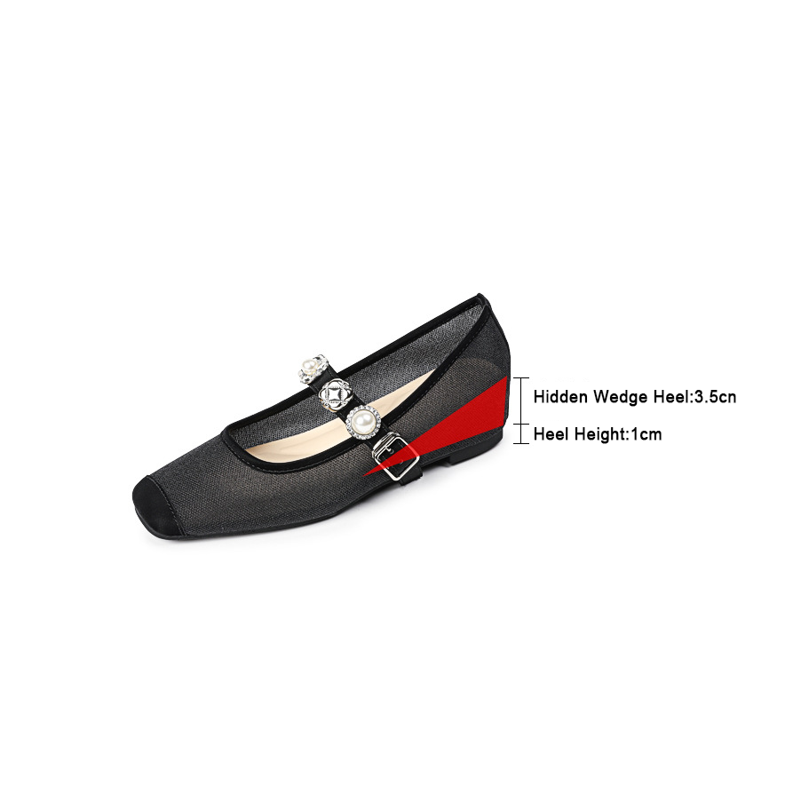 Shimmer Pearl Mary Jane Square Flat Shoes