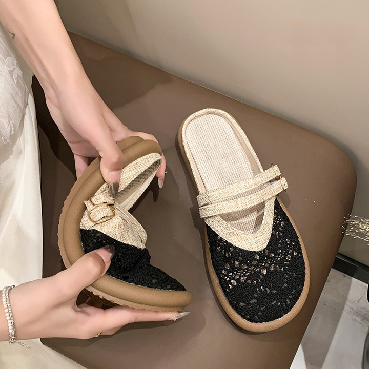 Vintage Hollow Strap Flat Mules