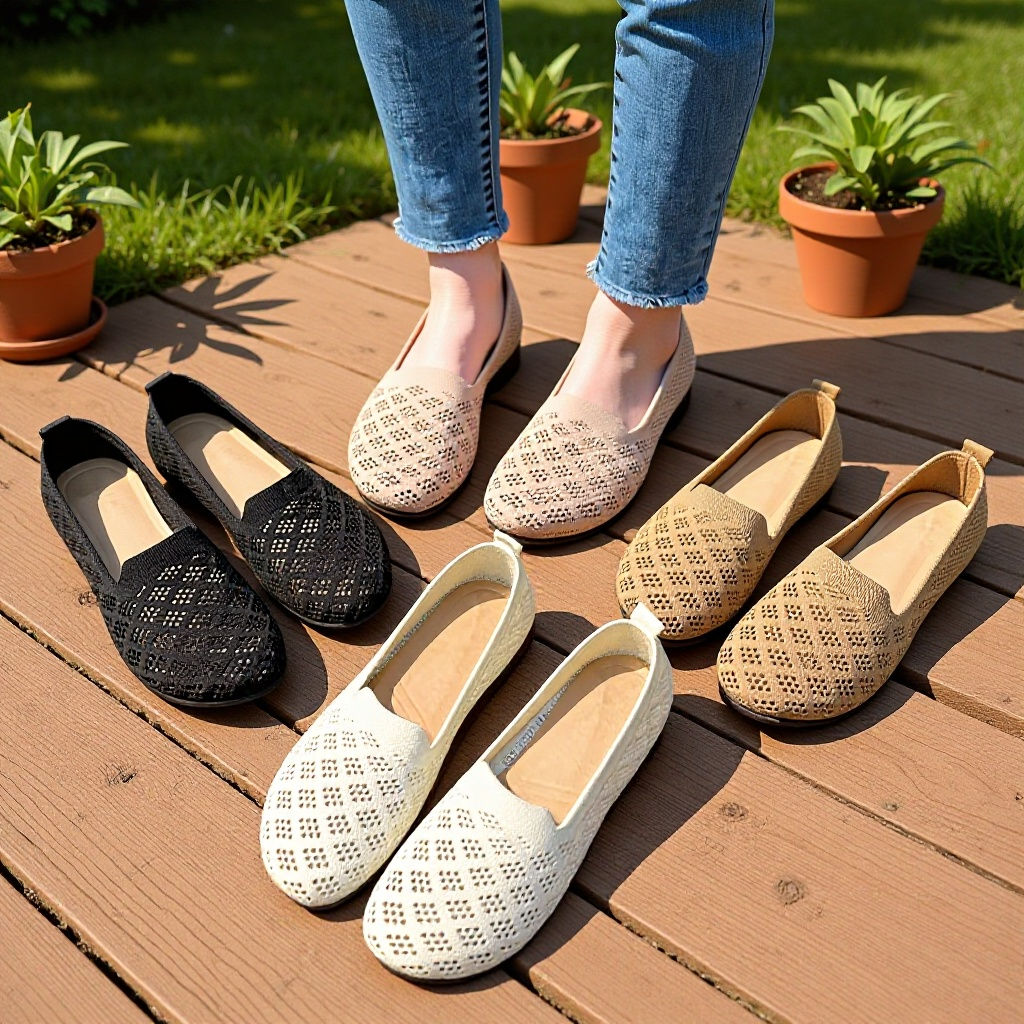 Summer Cut-Out Knit Comfort Slip-On Flats