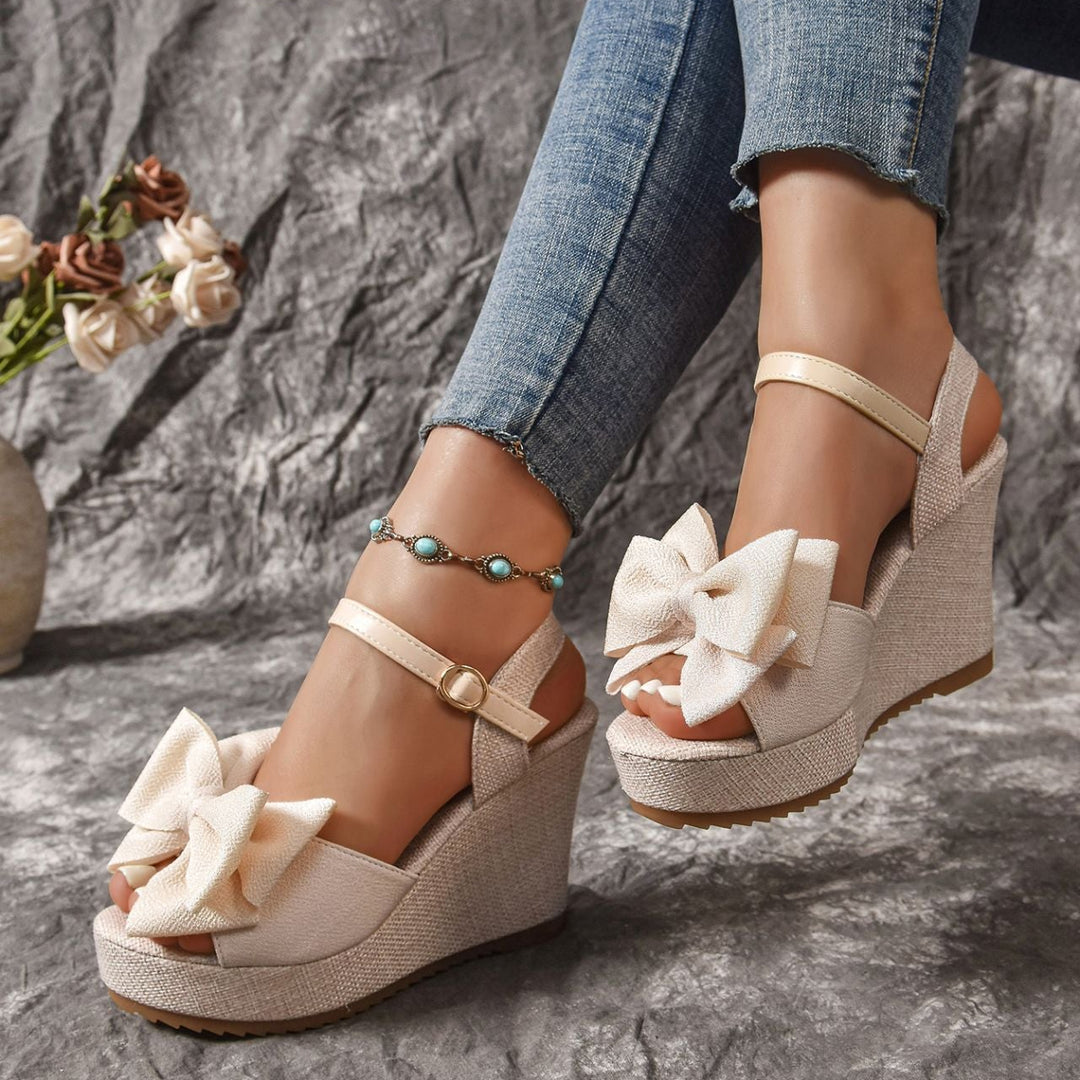 Women Open Toe Bow Wedge Heels