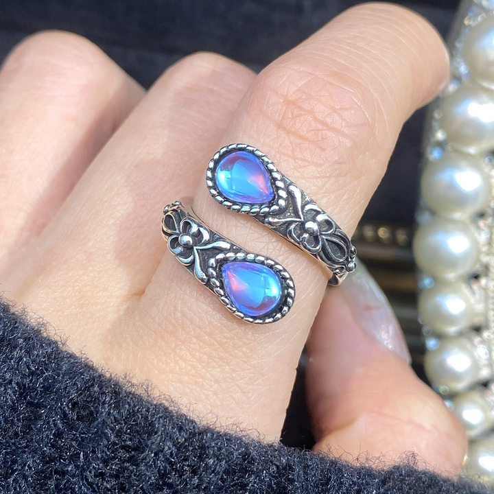 Vintage Floral Teardrop Gem Wrap Ring