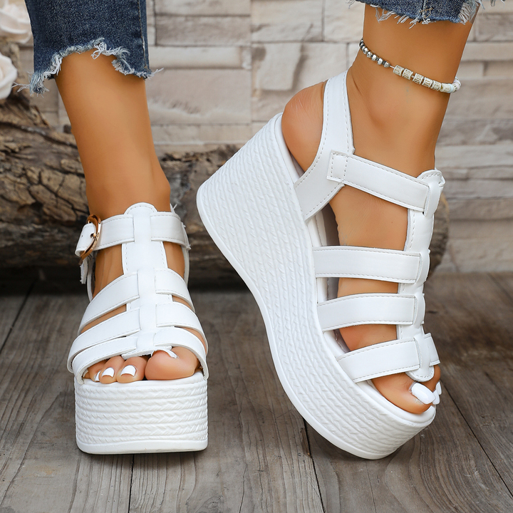 Buckle Woven Wedge Sandals