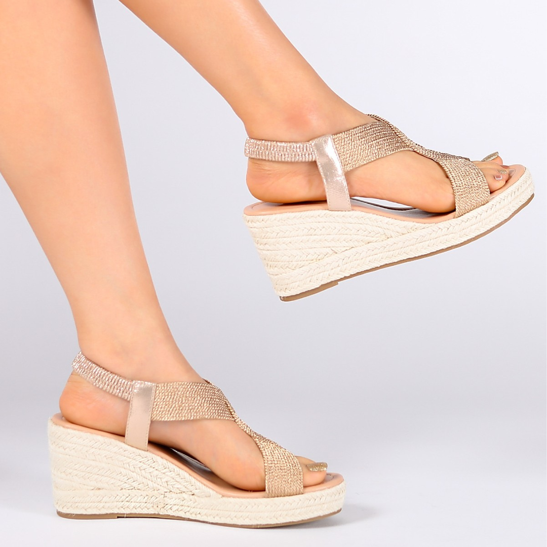 Elastic Ankle Strap Espadrille Wedge Sandals