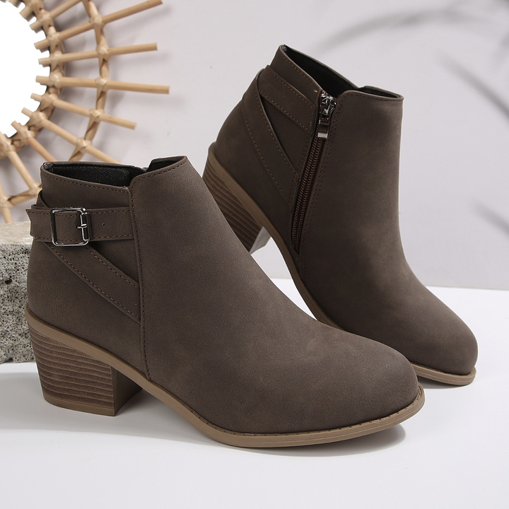 Women Side Zip Chunky Heel Ankle Booties